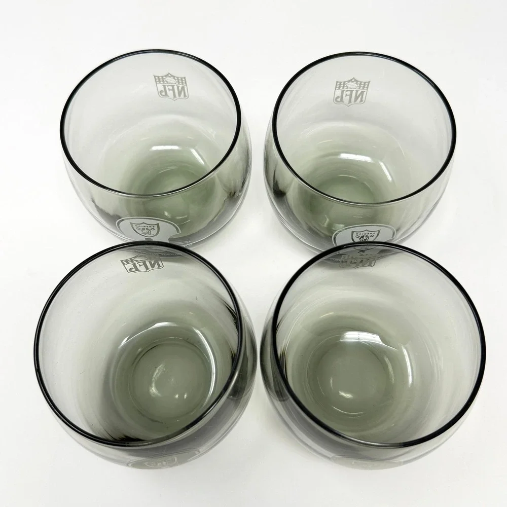 Vintage 1970s Oakland Raiders NFL Whiskey Glasses Smoked Tumblers Set of 4 - Picture 4 of 4